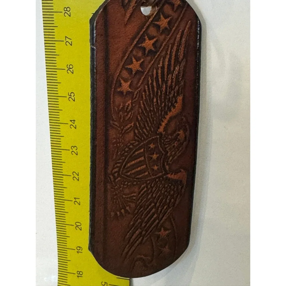 Ropin the West Tooled Leather Eagle Keychain Brown Patriotic Western Made in USA
